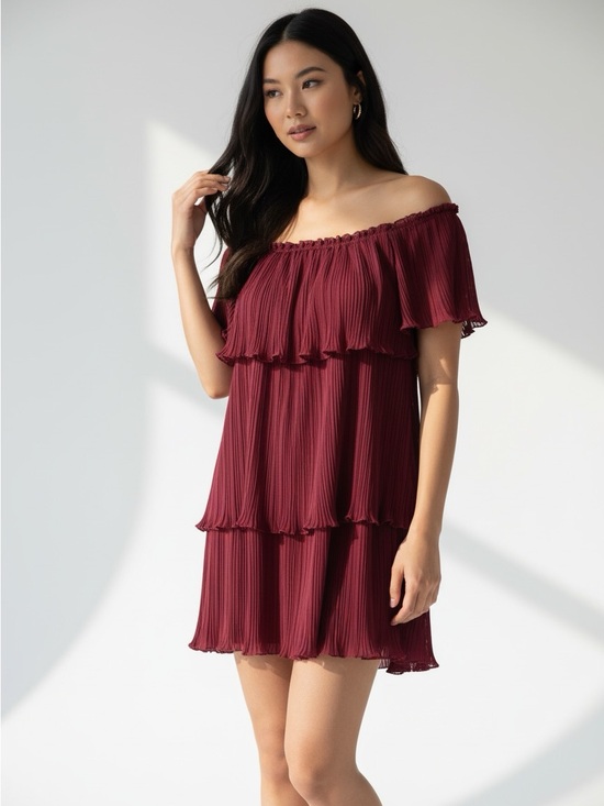 Dkny Dresses & Skirts - New DKNY Burgundy One-Shoulder Pleated Tiered Dress size 16